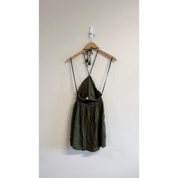 Aerie Olive Green Pool-To-Party Crochet Halter Open Back Mini Dress XS - Picture 3 of 11